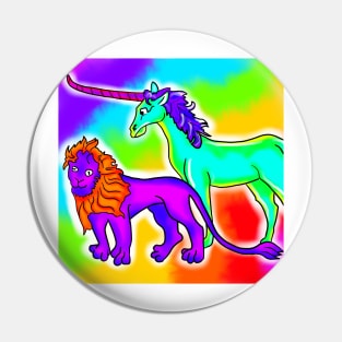 Medieval Derpy Lion and Unicorn Bad Medieval Art Trippy Rainbow Frank 90s Style Pin