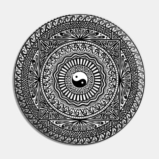 Black and White Yin Yang Mandala Pin