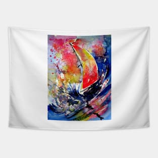 Sailboat at storm Tapestry