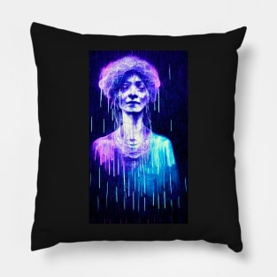 Haunting Woman in the Rain Pillow