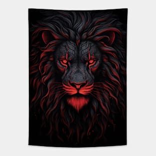 Lion In Red And Black Majestic Animals In Vibrant Colors Tapestry