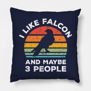 I Like Falcon and Maybe 3 People, Retro Vintage Sunset with Style Old Grainy Grunge Texture Pillow