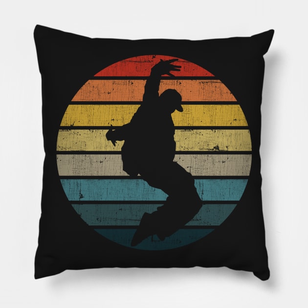 Break dance Silhouette On A Distressed Retro Sunset design Pillow by theodoros20