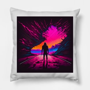 Synthwave apocalypse Pillow