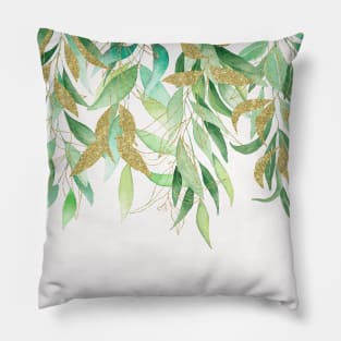 Eucalyptus watercolor Greenery Leaves With Gold Foil Pillow