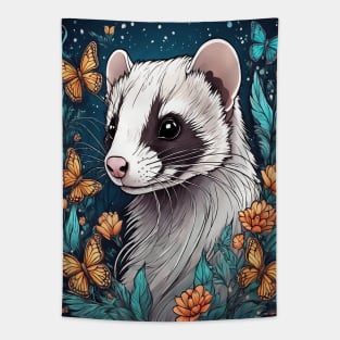 Ferret In Cottage Core and Filigree Style Art Tapestry