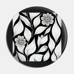 Black and White Vintage Floral Cottagecore Gothic Romantic Flower Peony Rose Leaf Design Pin