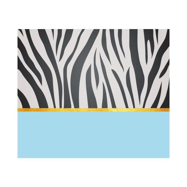 Black and white zebra print on blue, golden lining by ColorsHappiness