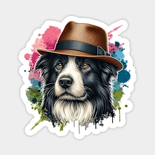 Border Collie Wearing Straw Hat Magnet