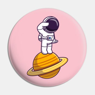 Astronaut Standing On Planet Cartoon Pin