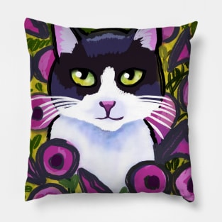 Cat  in flower field Pillow