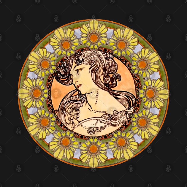 Mucha Flower Wreath Lady 02 by Cheering Design