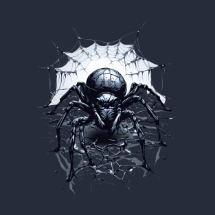 A Halloween creepy spider crawling on a spiderweb T-Shirt