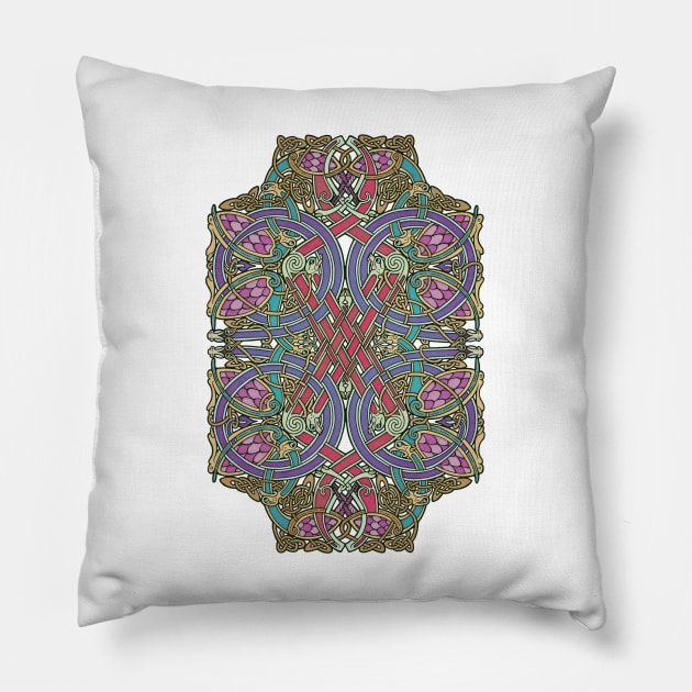 Twelve Birds, Four Dogs, Four Serpents Celtic Design Pillow by Dysis23A