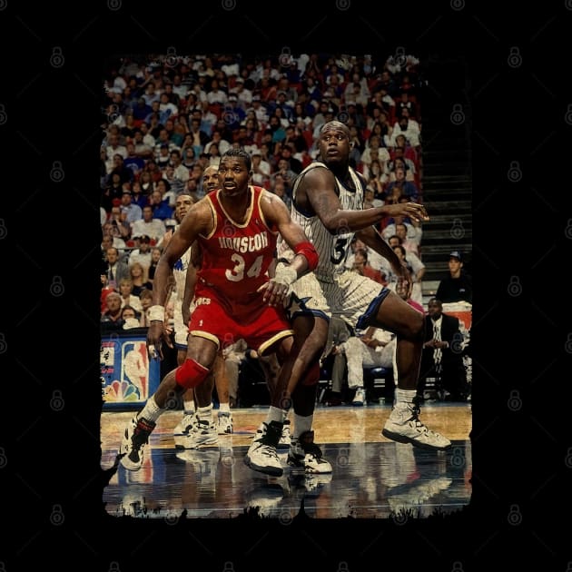 Hakeem and Shaq During The 1995 NBA Finals by Wendyshopart