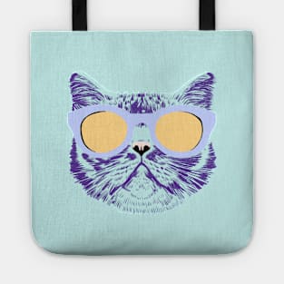 Tabby Cat with Holographic Sunglasses - Lilac Yellow Mint Tote