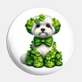 Clover Maltese Dog St Patricks Day Pin