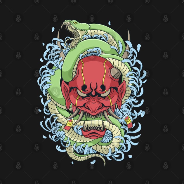 Oni mask with green snake by Ardiyan nugrahanta