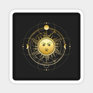 Esoteric Symbol of Sun with Phases of Moon and Stars Magnet