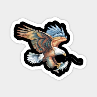 Eagle in Flight with Clutched Fish Caught Mid-Motion Magnet