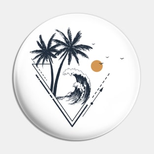 Palms And Waves. Summer, Travel, Vacation. Creative Geometric Style Pin