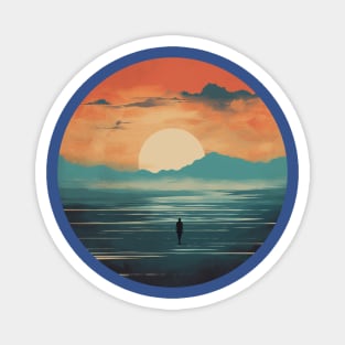 Romantic Sci-Fi Planet Lonely Wanderer Orange Sky Design Magnet