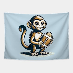 Cute monkey standing with a football Tapestry