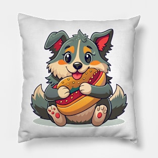 cute dog hugging hotdog Pillow