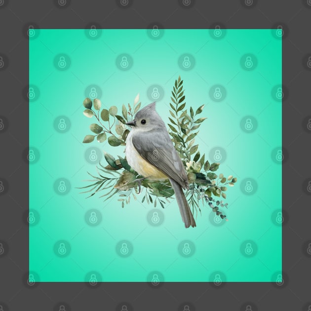 Grey Bird on Branch coral green by Fiasco Designs