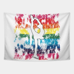 Figure Skating Silhouette on a Rainbow Pride Graphic Background Tapestry