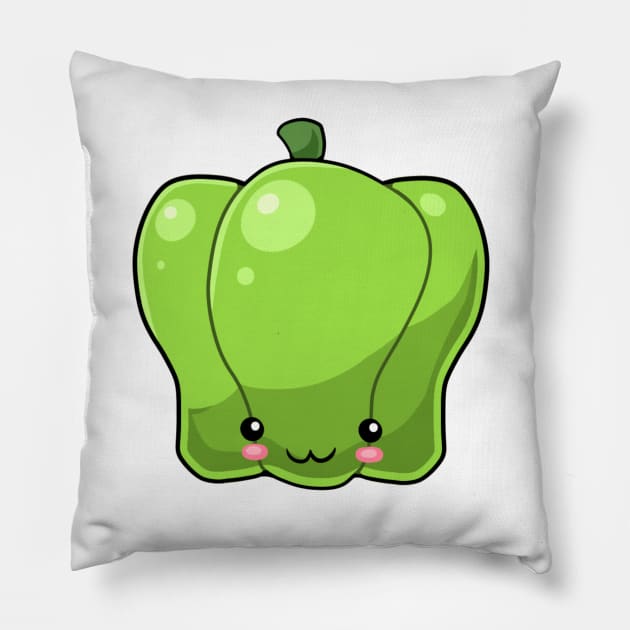 Kawaii bell pepper vegetable Pillow by Japanese Designs