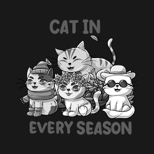 Cat Every Season Black & White T-Shirt