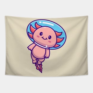 Cute Axolotl Astronaut Swimming Floating In Space Cartoon Tapestry