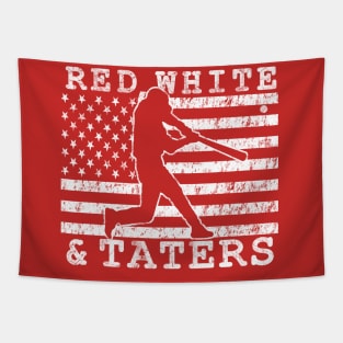 RED WHITE AND TATERS BASEBALL SOFTBALL HOME RUN HITTER AMERICAN FLAG Tapestry