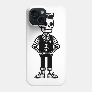 Minimalist Preppy Skeleton - Black and White Cartoon Phone Case