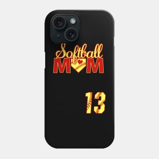 Softball Mom #13 Softball Jersey Favorite Player Biggest Fan Heart Thirteen Phone Case
