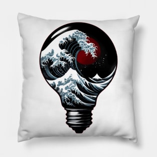 Sumie Japanese Brushstroke Great Wave Kanagawa In Bulb Pillow