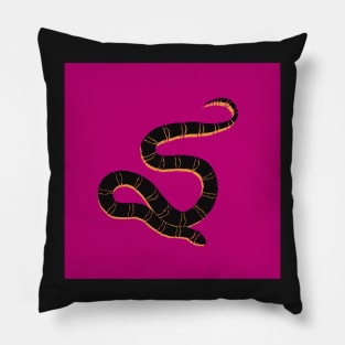 Snake block print black yellow pink Pillow