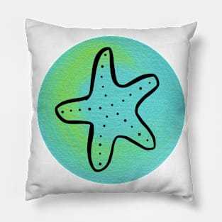 Starfish on Painted Aqua Circle Pillow