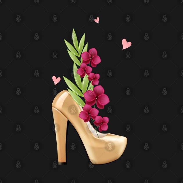 Womens Golden High Heels with Flowers for Women and Confident Girls by Productcy