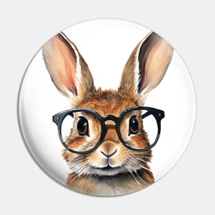 Watercolor Portrait Cute Rabbit With Glasses Pin