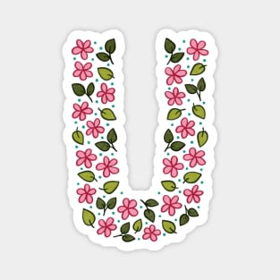 Floral Monogram Letter U Magnet