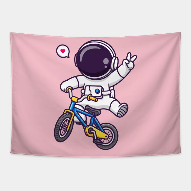 Cute Astronaut Riding Bicycle Cartoon Tapestry by Catalyst Labs