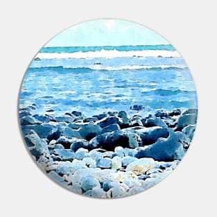 rocky beach Hand painted Watercolor Pin