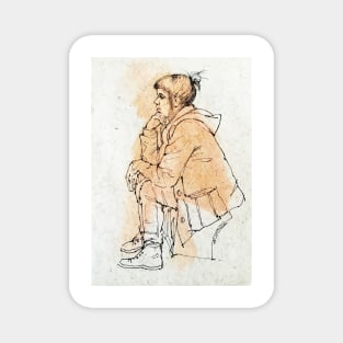 Girl in a duffel coat ~ink drawing Magnet