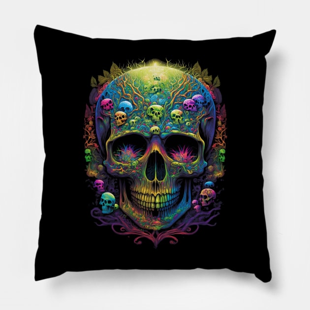 Psychodelic skull Pillow by Khaos Kingdom