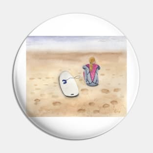 Female Surfer at the Beach Pin