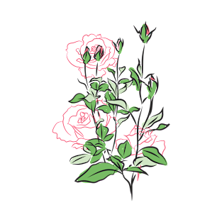 Pink roses, flowers, buds, green leaves. T-Shirt