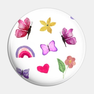 Watercolor cute flowers happy positivie stickers set Pin