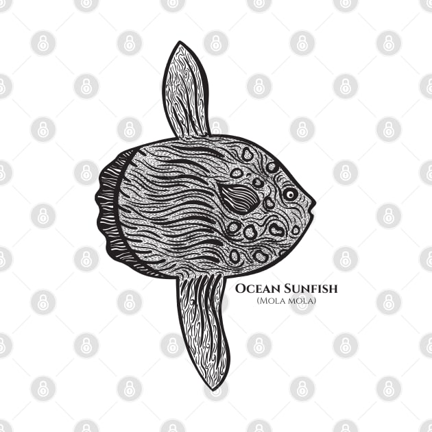 Ocean Sunfish or Mola with Common and Latin Names - on light colors by Green Paladin